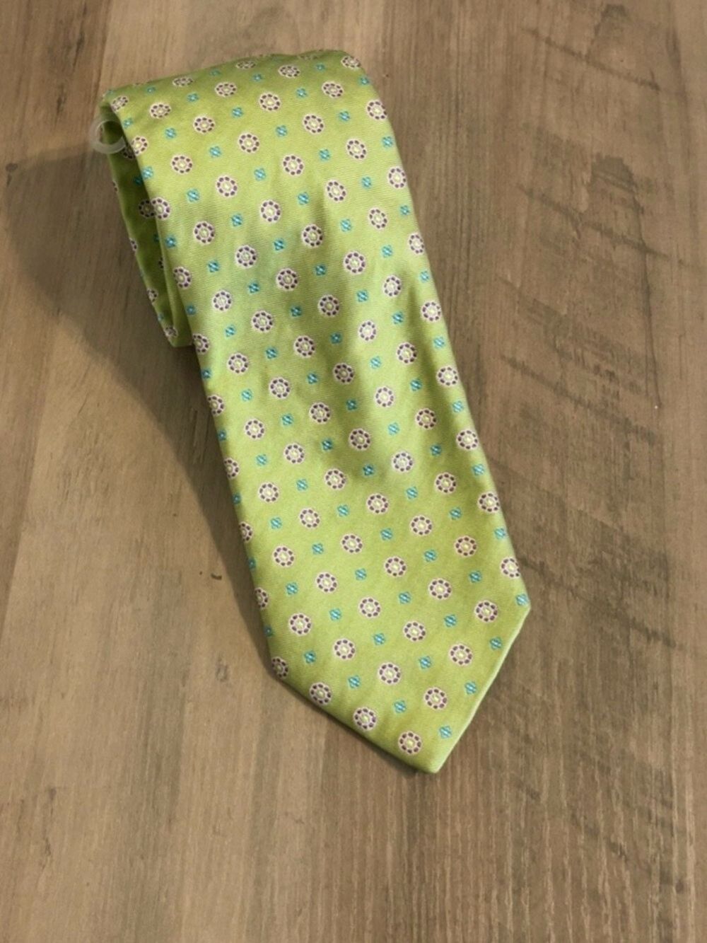 Altea Milano Green Silk Cotton Tie Italy Medallion Print Luxury Necktie NWOT